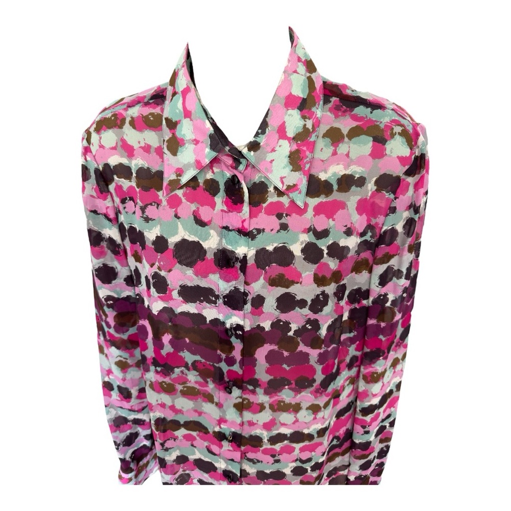 ESCADA blouse in colors of black, brown, sea foam, purples & pinks, size 6 - Picture 6 of 12